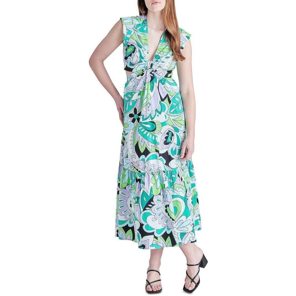 NWT! Steve Madden‎ Women's Amanda Midi Summer Dress Multi Paisley V-Neck - Small